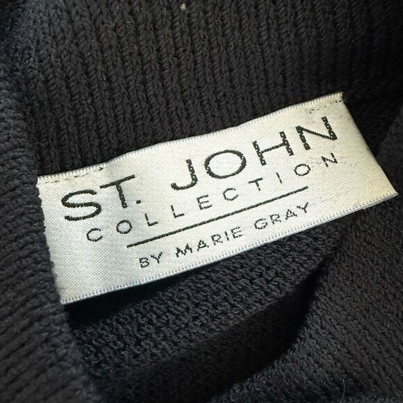 St John Collection Marie Gray Black Santana Knit Button Front Dress 6 - Picture 7 of 9
